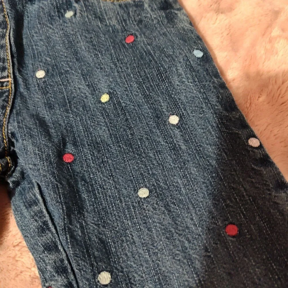 Vintage Gymboree Toddler Girls Embroidered Polka Dot Denim Jeans Pants 18-24 Mos